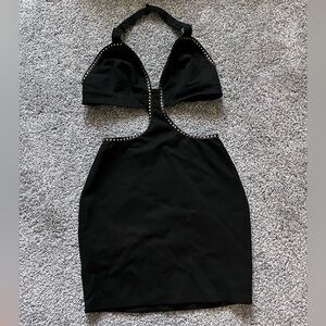 Superdown black mini dress. Open back.gold details. Size small. Worn once